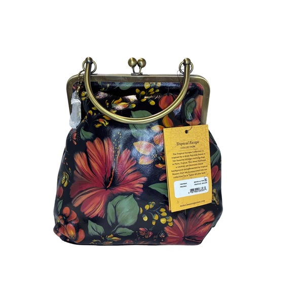 Patricia Nash Handbags - Patricia Nash Tropical Escape Kisslock Satchel Handbag Floral Print Brass Tone